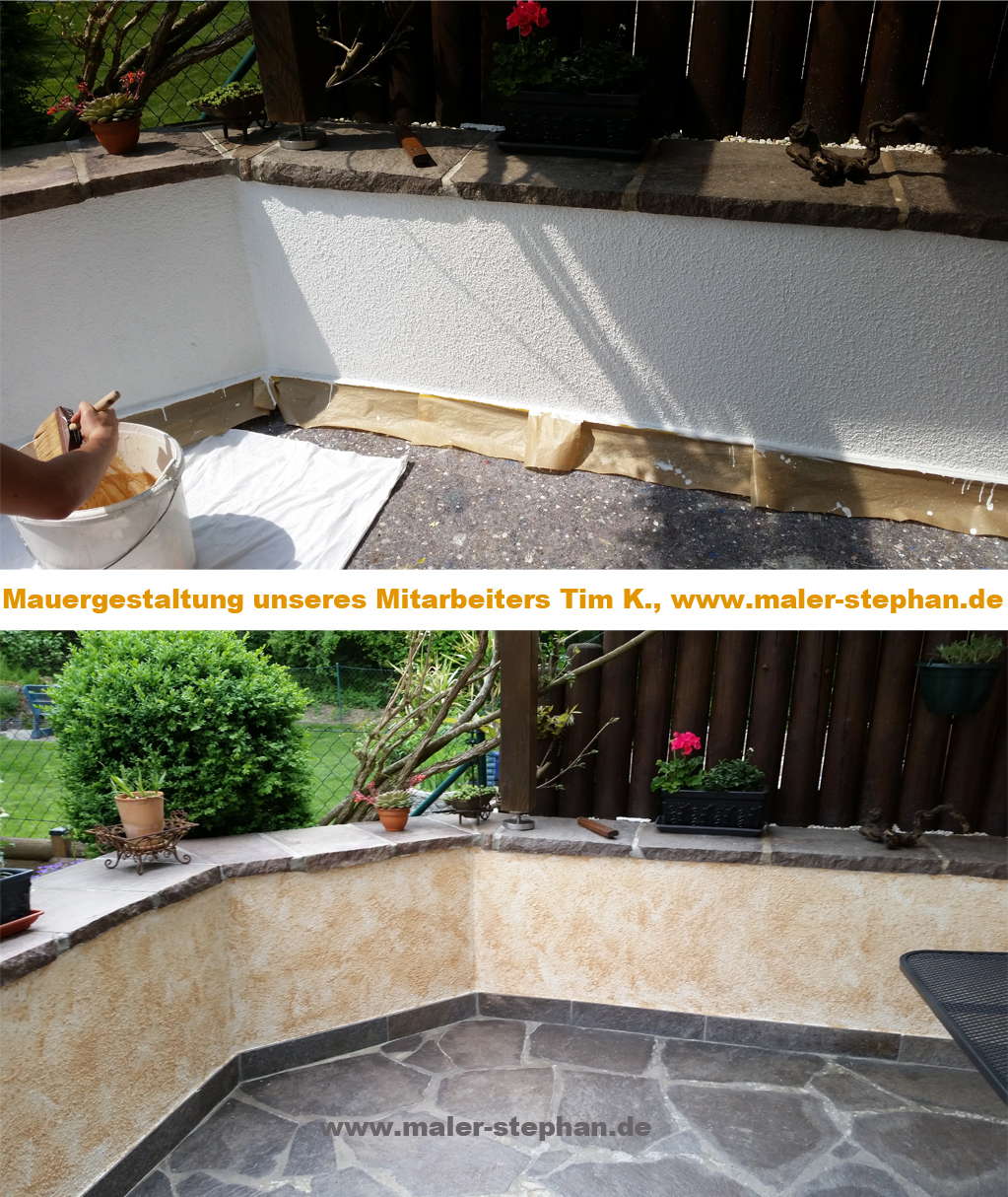 Farbgestaltung an einer Gartenmauer